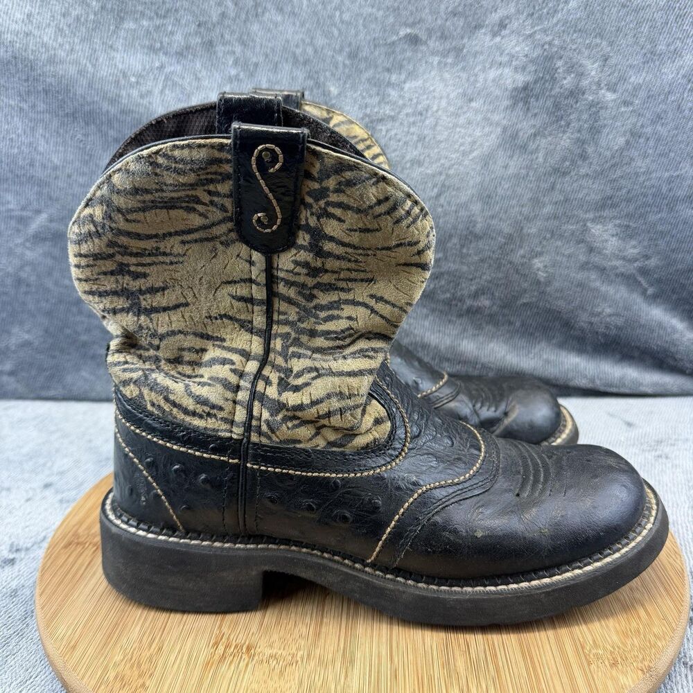 Justin Boots Womens Size 9 Black Animal Print Western Mid Calf Gypsy L9806